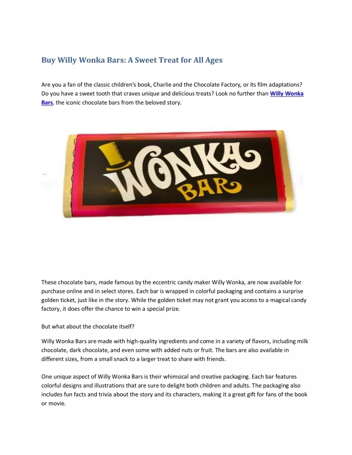 buy willy wonka bars a sweet treat for all ages