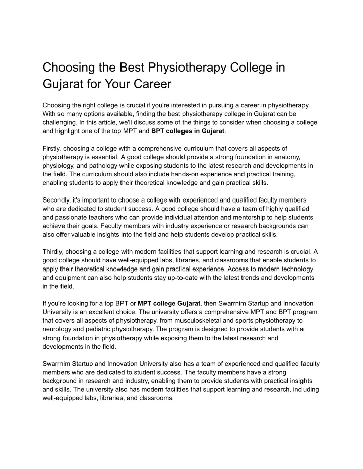 choosing the best physiotherapy college