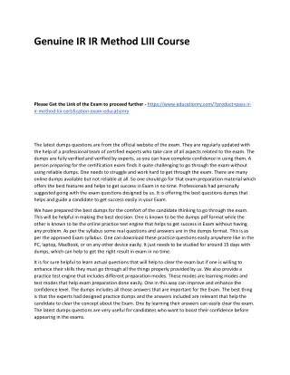 genuine ir ir method liii course