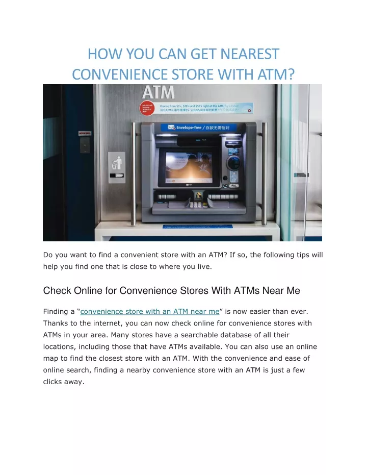 how you can get nearest convenience store with atm