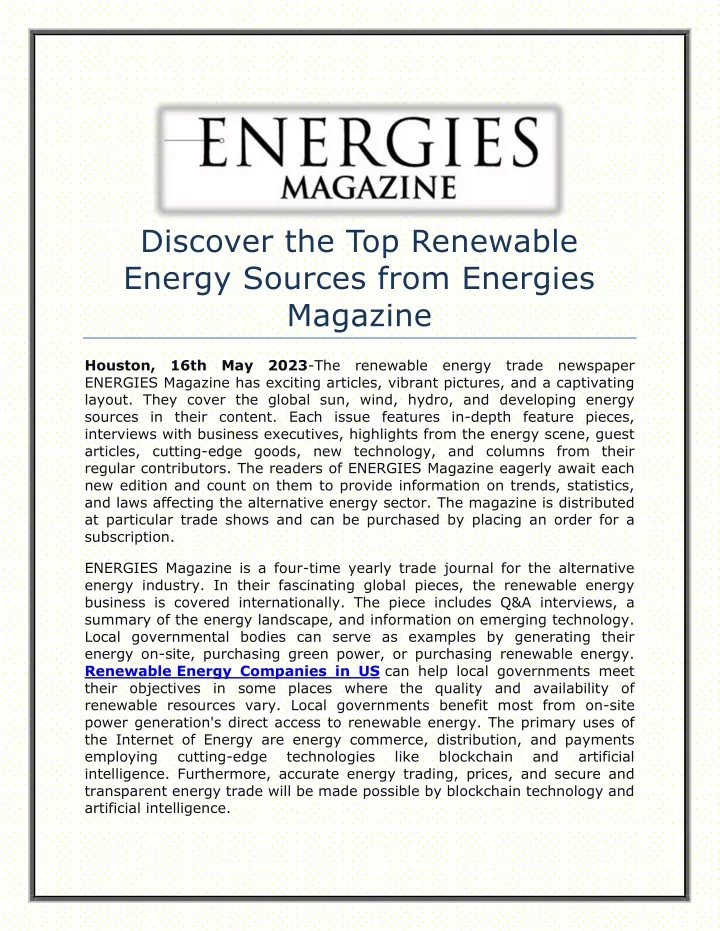 discover the top renewable energy sources from