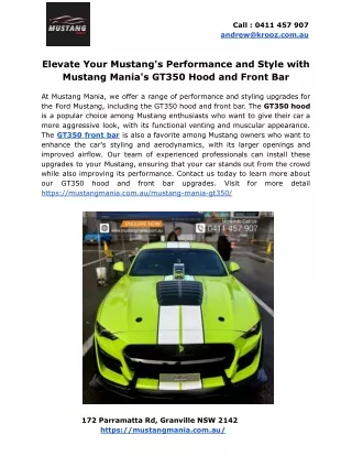 Elevate Your Mustang's Performance and Style with Mustang Mania's GT350 Hood and Front Bar
