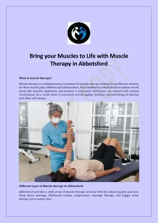 Bring your Muscles to Life with Muscle Therapy in Abbotsford