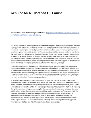 genuine nr nr method liii course