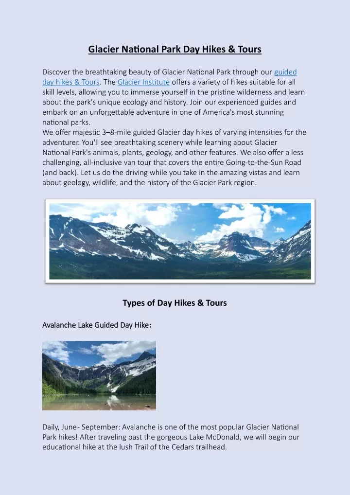 glacier national park day hikes tours