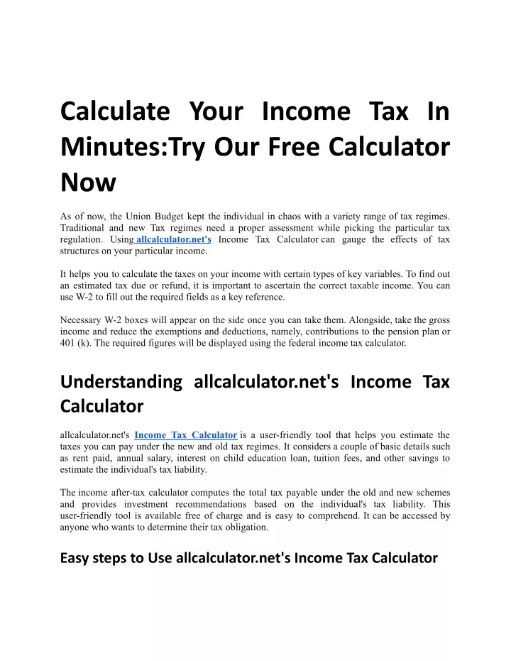 calculate your income tax in minutes try our free