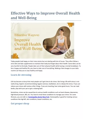 Effective Ways to Improve Overall Health and Well