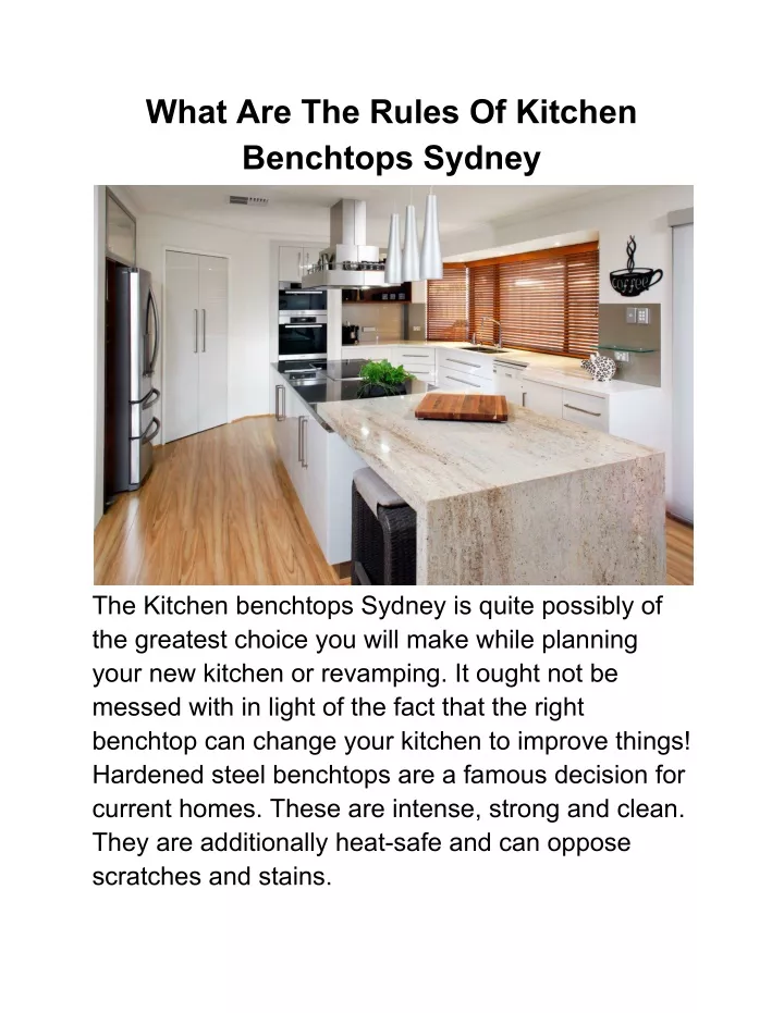 what are the rules of kitchen benchtops sydney