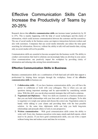 Effective Communication Skills Can Increase the Productivity of Teams by 20-25%