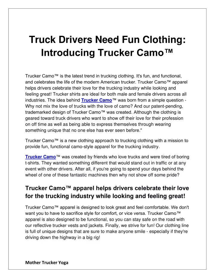 truck drivers need fun clothing introducing