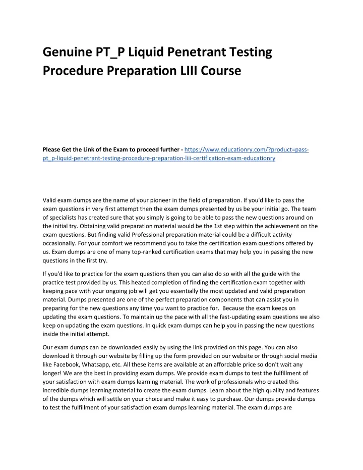 genuine pt p liquid penetrant testing procedure