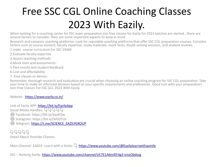 free ssc cgl online coaching classes 2023 with eazily