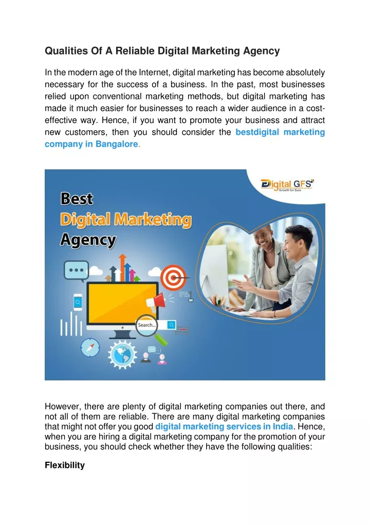 qualities of a reliable digital marketing agency