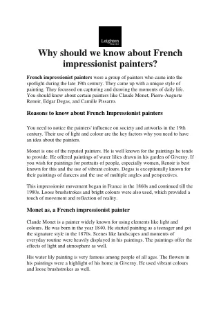 why should we know about french impressionist