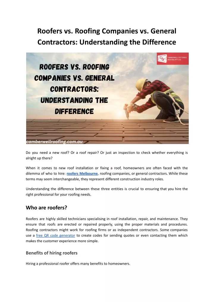 roofers vs roofing companies vs general