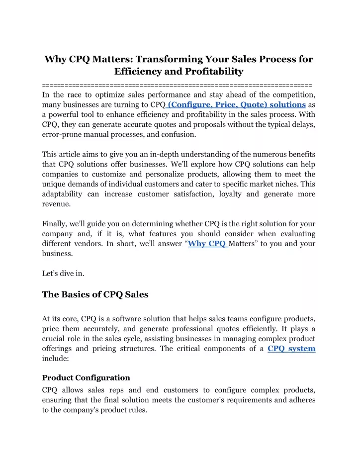 why cpq matters transforming your sales process