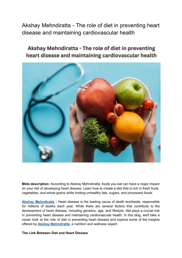 akshay mehndiratta the role of diet in preventing