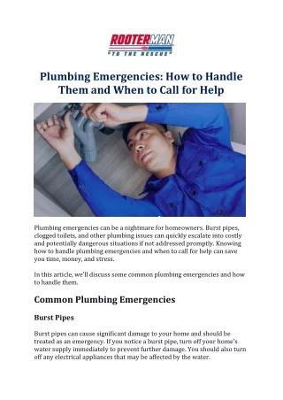 Plumbing Emergencies How to Handle Them and When to Call for Help