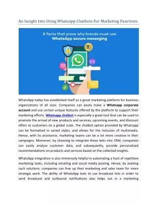 An Insight Into Using Whatsapp Chatbots For Marketing Functions
