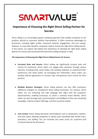 Importance of Choosing the Right Direct Selling Partner for Success