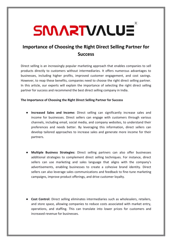 importance of choosing the right direct selling