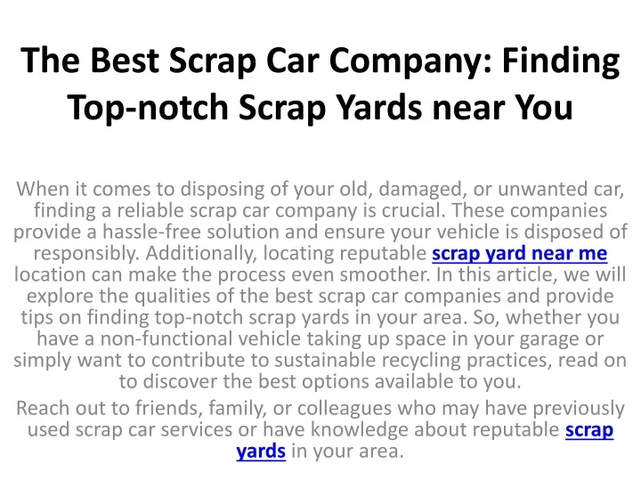 the best scrap car company finding top notch scrap yards near you