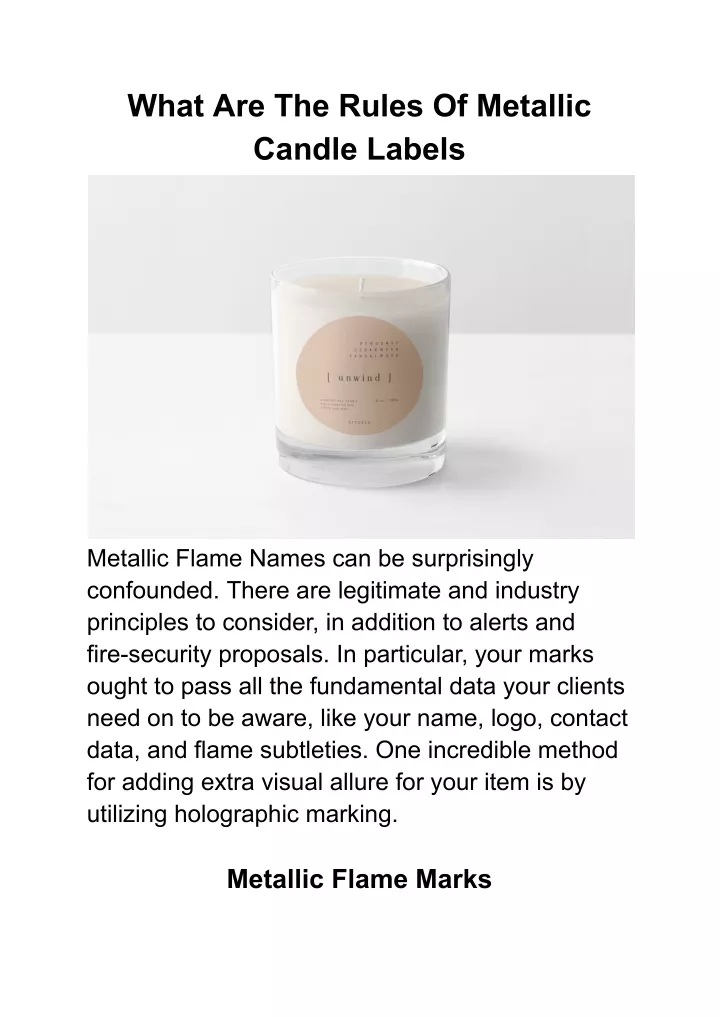 what are the rules of metallic candle labels