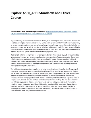 explore ashi ashi standards and ethics course