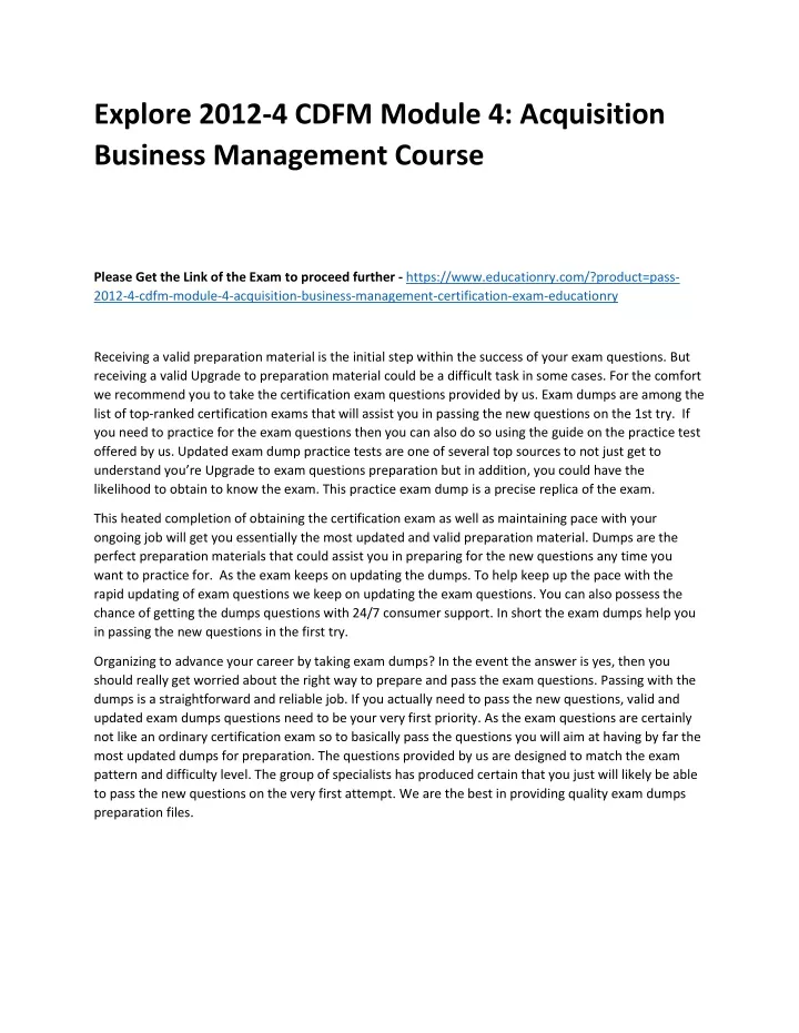 explore 2012 4 cdfm module 4 acquisition business