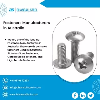 Fasteners Manufacturers in UAE | Fasteners Manufacturers in Australia - Bhansali