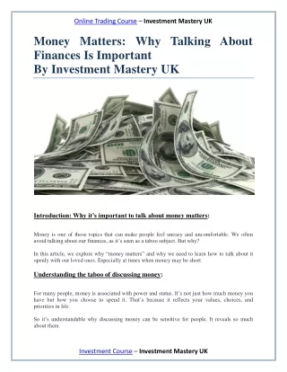 Money Matters_Why Talking About Finances Is Important_Investment Mastery UK