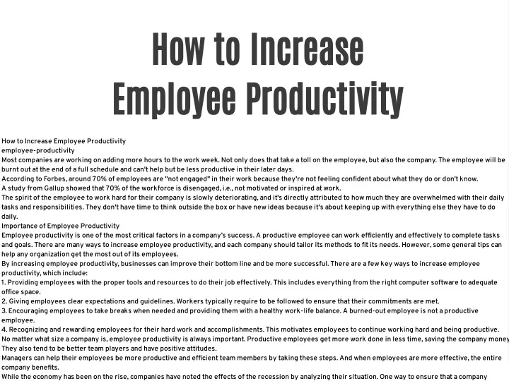 how to increase employee productivity