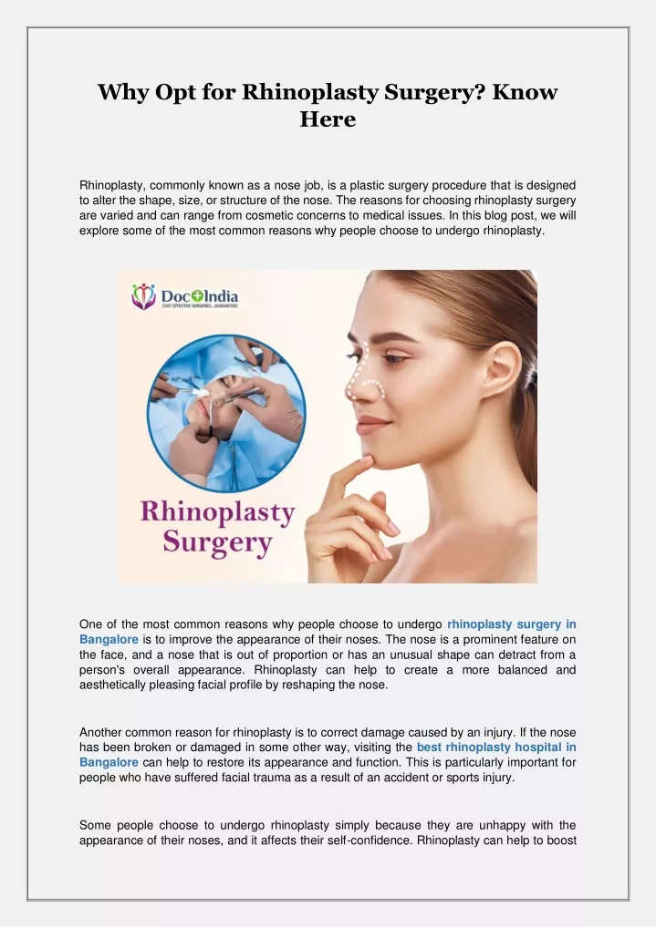 why opt for rhinoplasty surgery know here