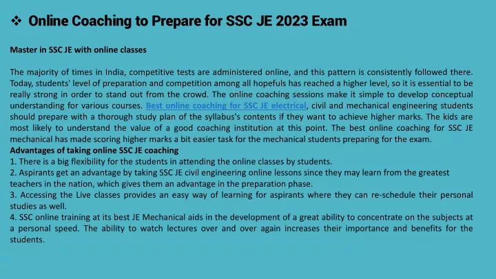 online coaching to prepare for ssc je 2023 exam