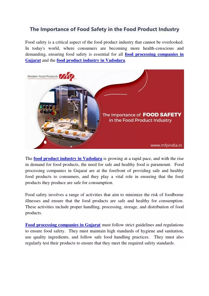 the importance of food safety in the food product