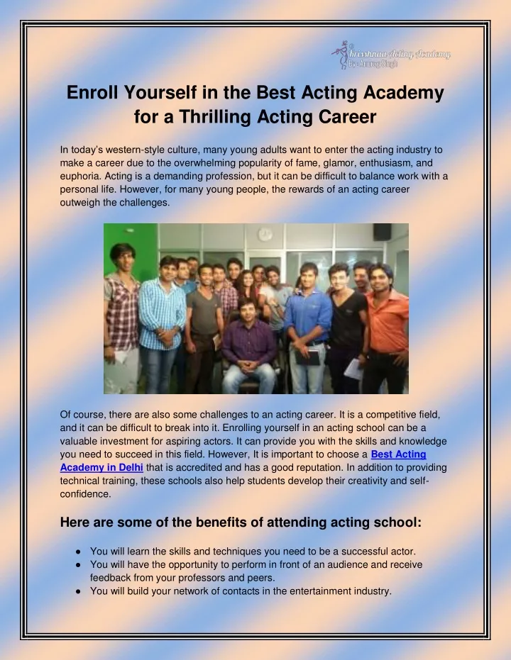 enroll yourself in the best acting academy