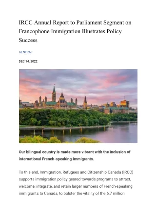 IRCC Annual Report to Parliament Segment on Francophone Immigration Illustrates Policy Success