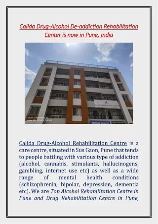 Calida Rehabilitation Center In Pune : Top Alcohol Rehabilitation Centre in Pune