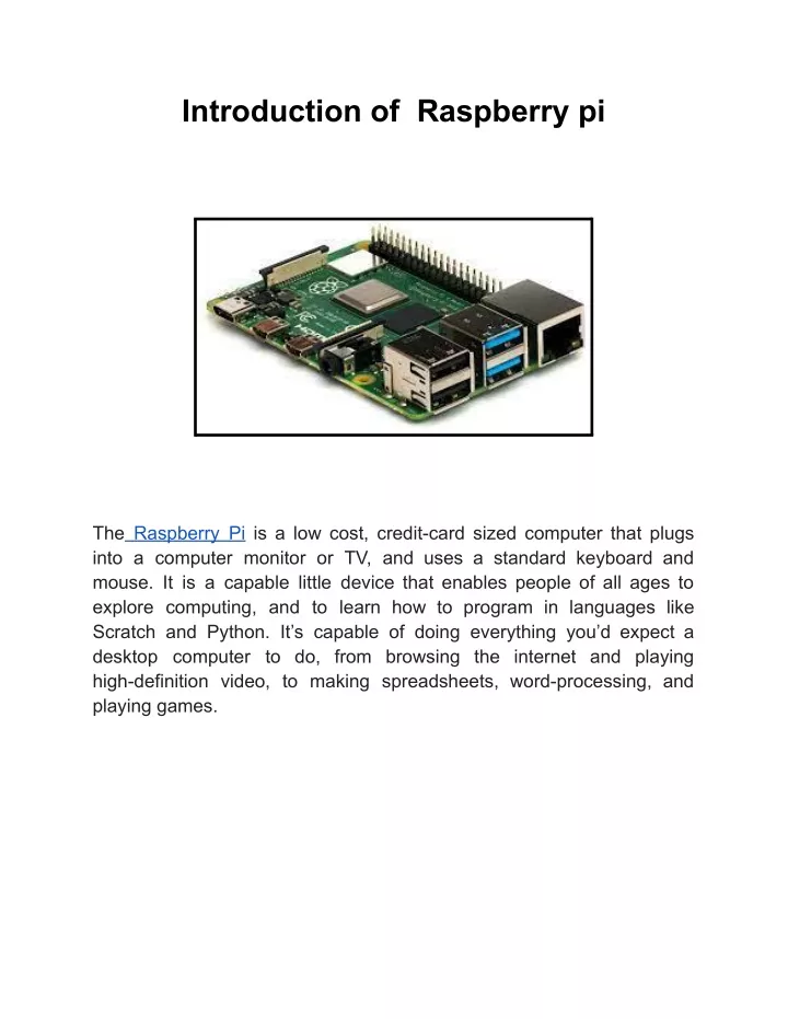 Ppt Introduction Of Raspberry Pi Powerpoint Presentation Free Download Id12167919 