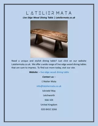 Live Edge Wood Dining Table  Lateliermata.co.uk