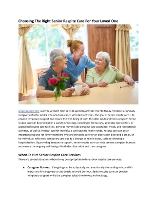 Choosing The Right Senior Respite Care For Your Loved One