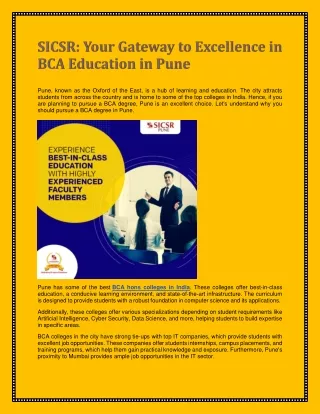SICSR: Your Gateway to Excellence in BCA Education in Pune