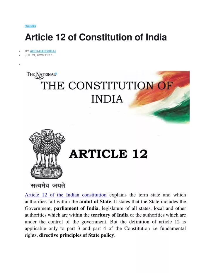 Ppt - Article 12 Of Constitution Of India Powerpoint Presentation, Free 