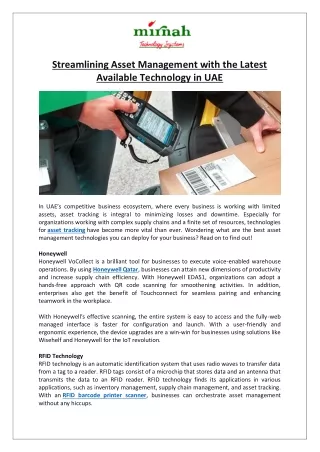 Streamlining Asset Management with the Latest Available Technology in UAE
