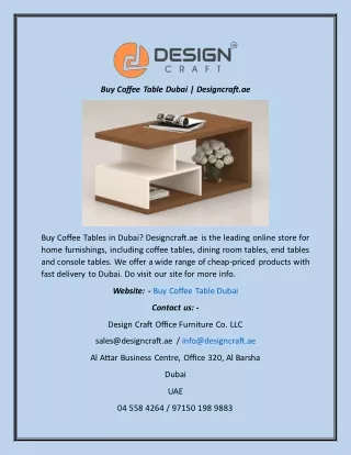 Buy Coffee Table Dubai  Designcraft.ae