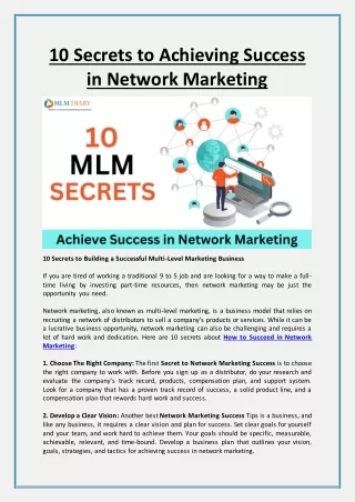 10 Secrets to Achieving Success in Network Marketing