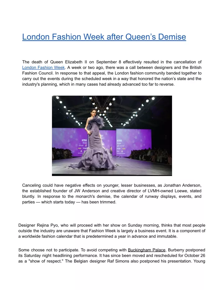 london fashion week after queen s demise