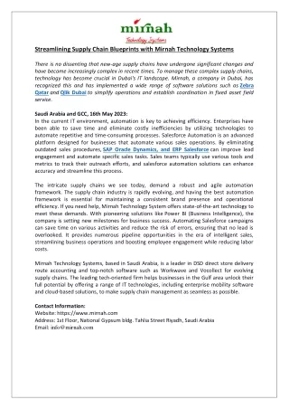 Streamlining Supply Chain Blueprints with Mirnah Technology Systems