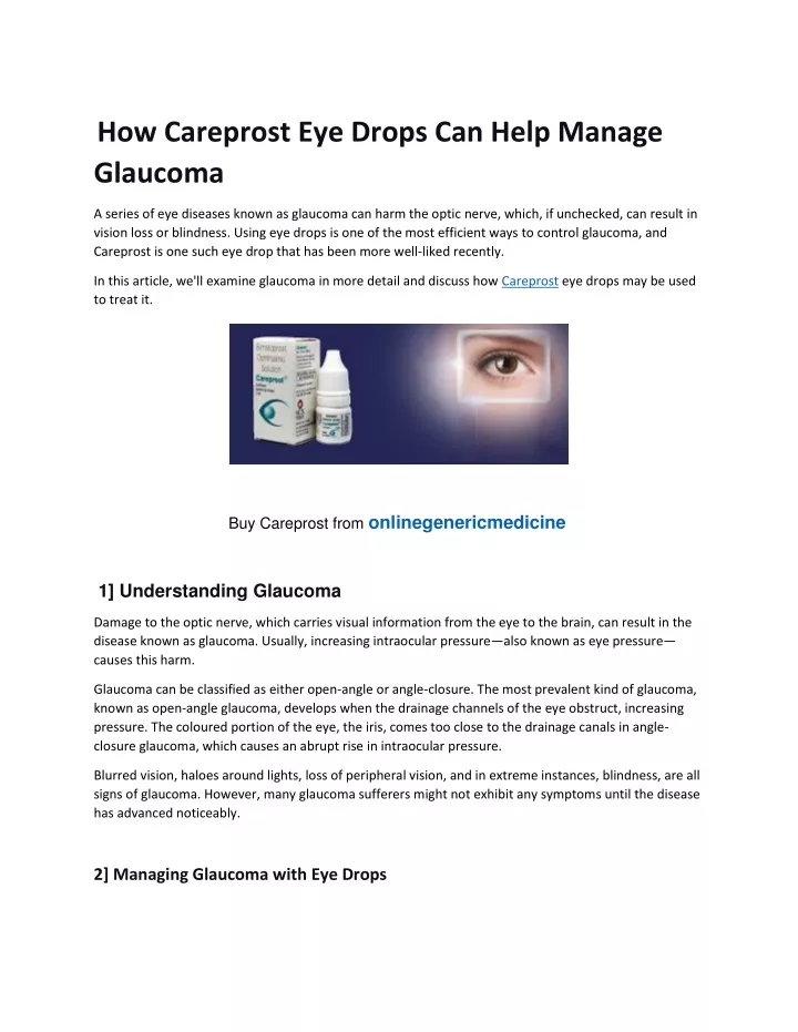 how careprost eye drops can help manage glaucoma