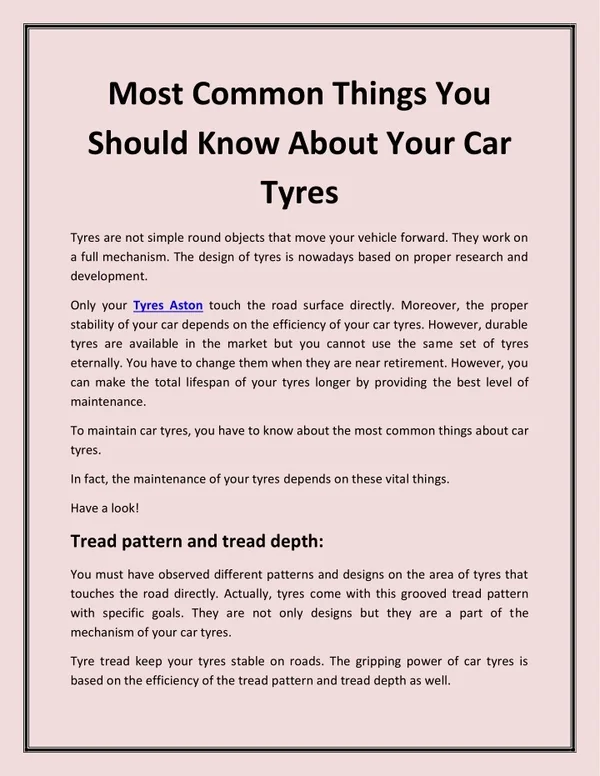 Most Common Things You Should Know About Your Car Tyres
